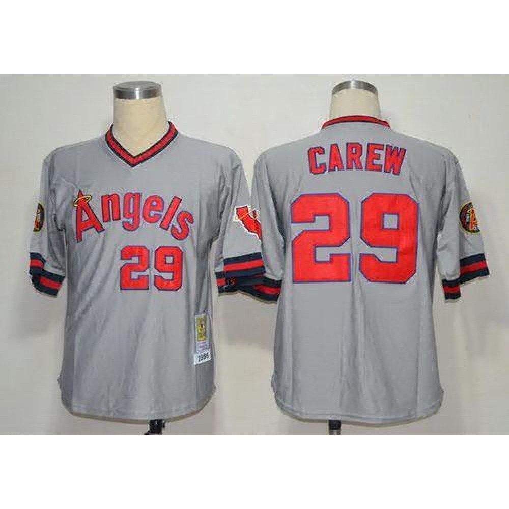 Mitchell And Ness 1985 Angels of Anaheim #29 Rod Carew Grey Stitched Throwback MLB Jersey Mitchell And Ness 1985 Angels of Anaheim #29 Rod Carew Grey Stitched Throwback MLB Jersey
