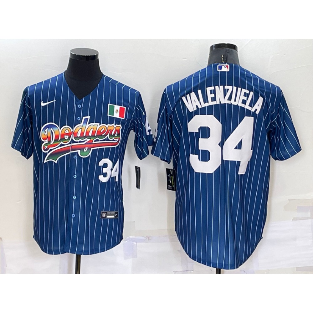 Men's Los Angeles Dodgers #34 Toro Valenzuela Navy Mexico Rainbow Cool Base Stitched Baseball Jersey Men's Los Angeles Dodgers #34 Toro Valenzuela Navy Mexico Rainbow Cool Base Stitched Baseball Jersey
