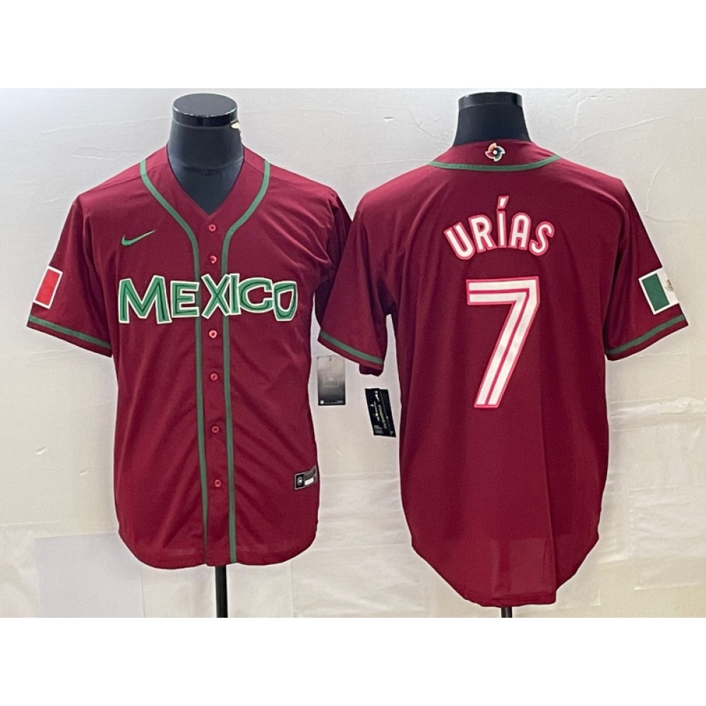 Men's Mexico Baseball #7 Julio Urias Red 2023 World Baseball Classic Stitched Jersey Men's Mexico Baseball #7 Julio Urias Red 2023 World Baseball Classic Stitched Jersey