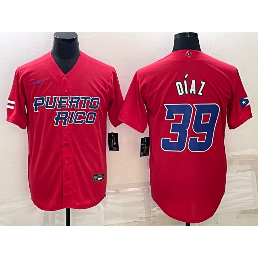 Men's Puerto Rico Baseball #39 Edwin Diaz 2023 Red World Baseball Classic Stitched Jersey Men's Puerto Rico Baseball #39 Edwin Diaz 2023 Red World Baseball Classic Stitched Jersey
