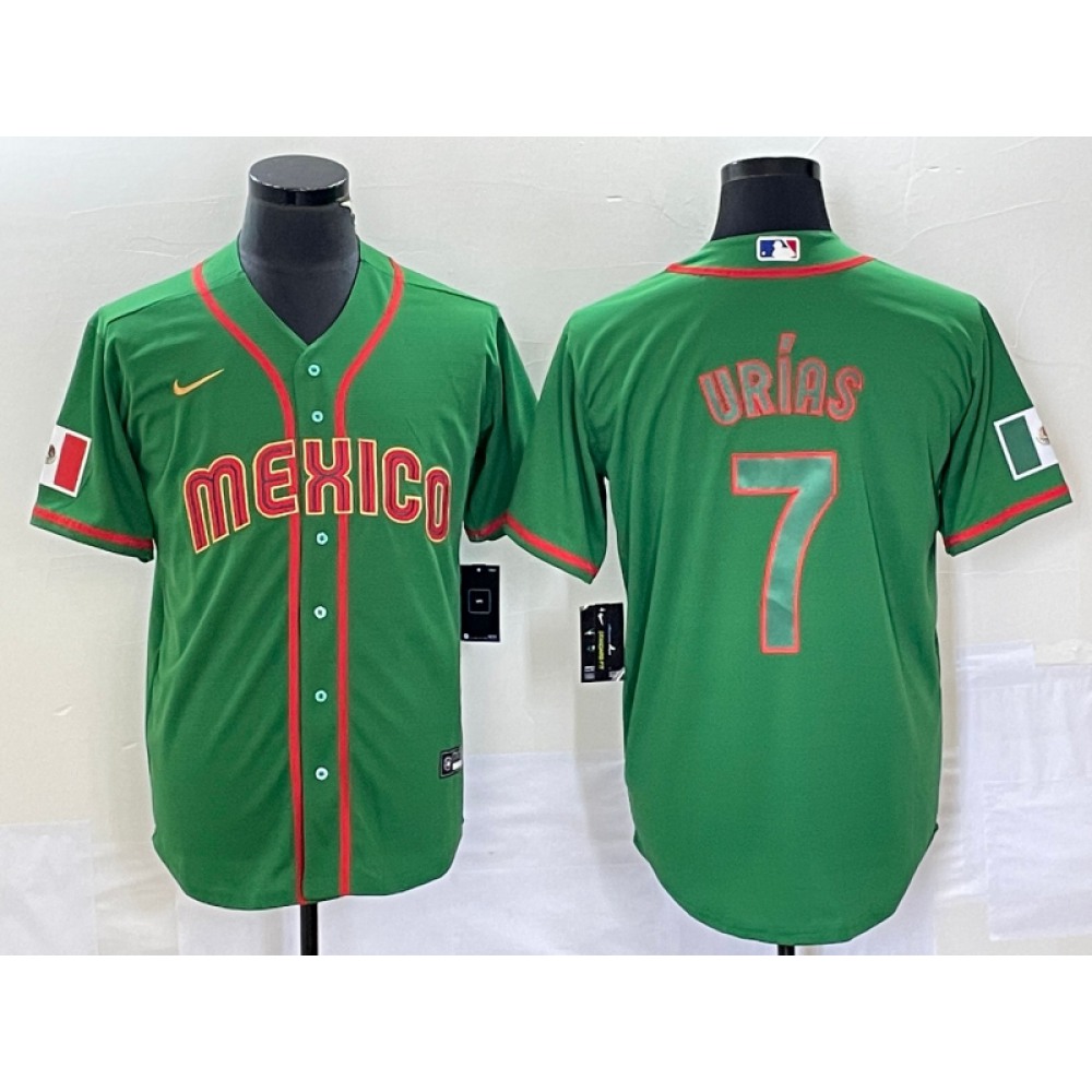 Men's Mexico Baseball #7 Julio Urias 2023 Green World Baseball With Patch Classic Stitched Jersey Men's Mexico Baseball #7 Julio Urias 2023 Green World Baseball With Patch Classic Stitched Jersey