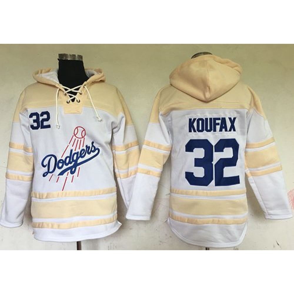 Dodgers #32 Sandy Koufax White Sawyer Hooded Sweatshirt MLB Hoodie Dodgers #32 Sandy Koufax White Sawyer Hooded Sweatshirt MLB Hoodie