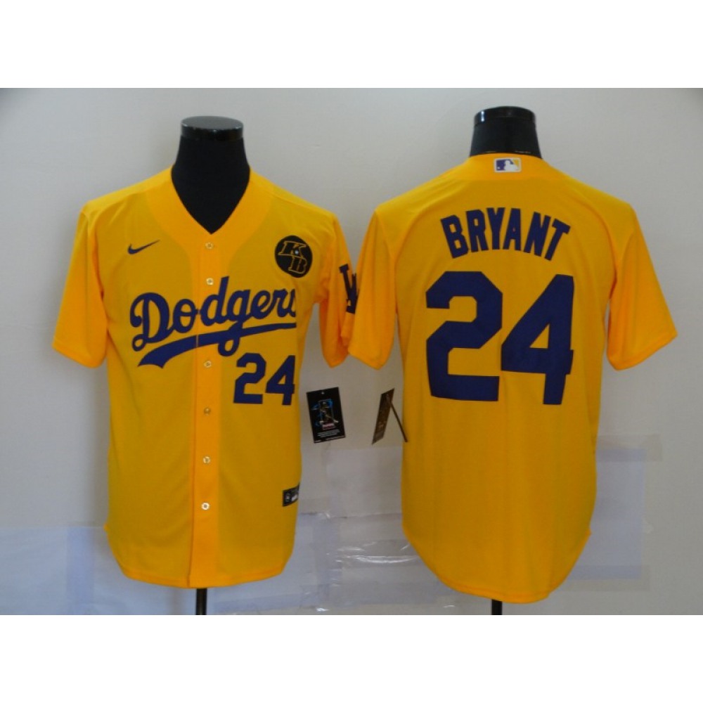 Men's Los Angeles Dodgers #24 Kobe Bryant Yellow 2020 KB Patch Cool Base Stitched Jersey Men's Los Angeles Dodgers #24 Kobe Bryant Yellow 2020 KB Patch Cool Base Stitched Jersey