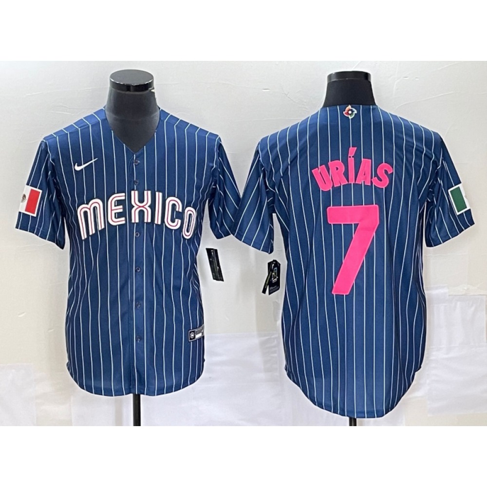 Men's Mexico Baseball #7 Julio Urias 2023 Navy World Baseball Classic Stitched Jersey Men's Mexico Baseball #7 Julio Urias 2023 Navy World Baseball Classic Stitched Jersey