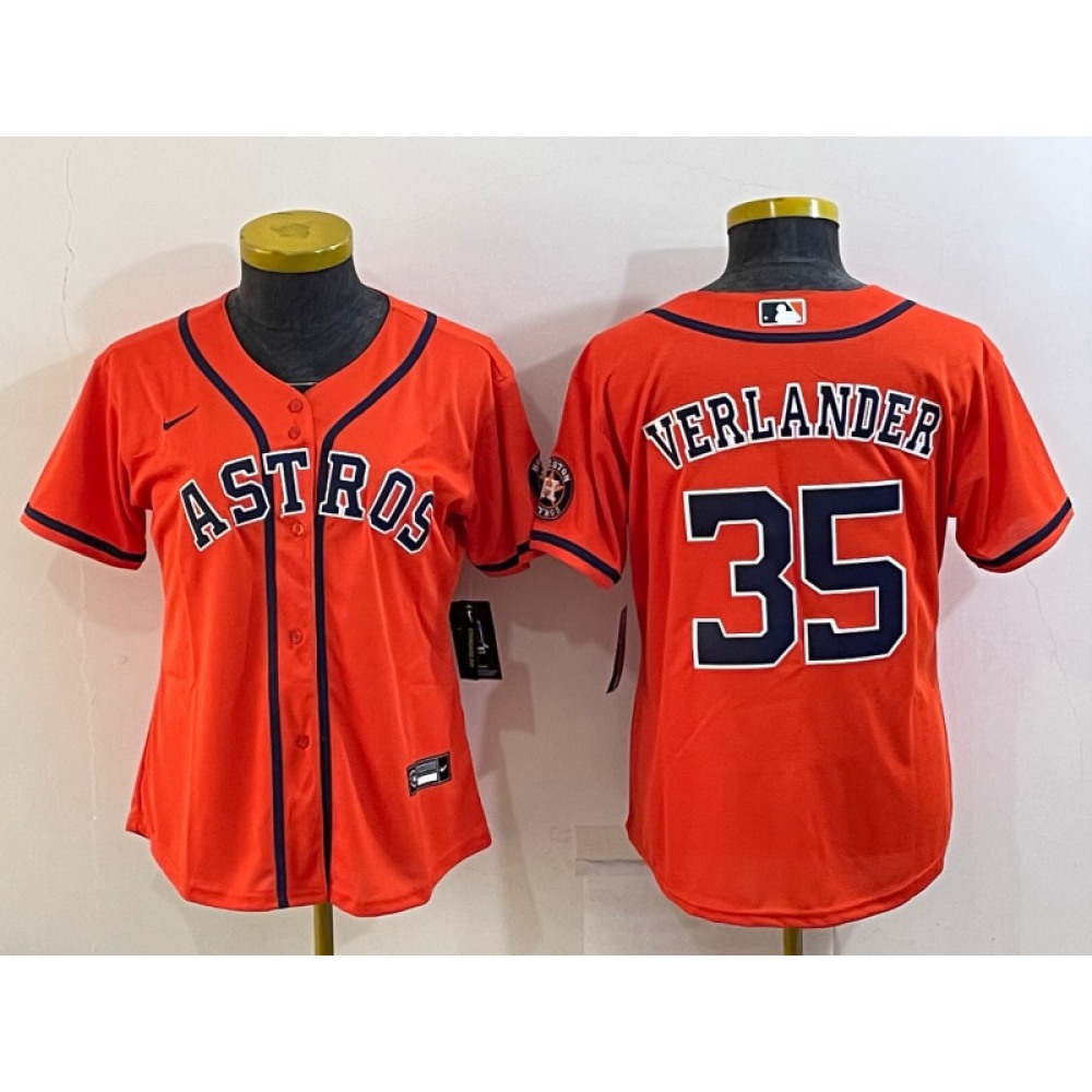 Women's Houston Astros #35 Justin Verlander Orange With Patch Cool Base Stitched Baseball Jersey(Run Small) Women's Houston Astros #35 Justin Verlander Orange With Patch Cool Base Stitched Baseball Jersey(Run Small)