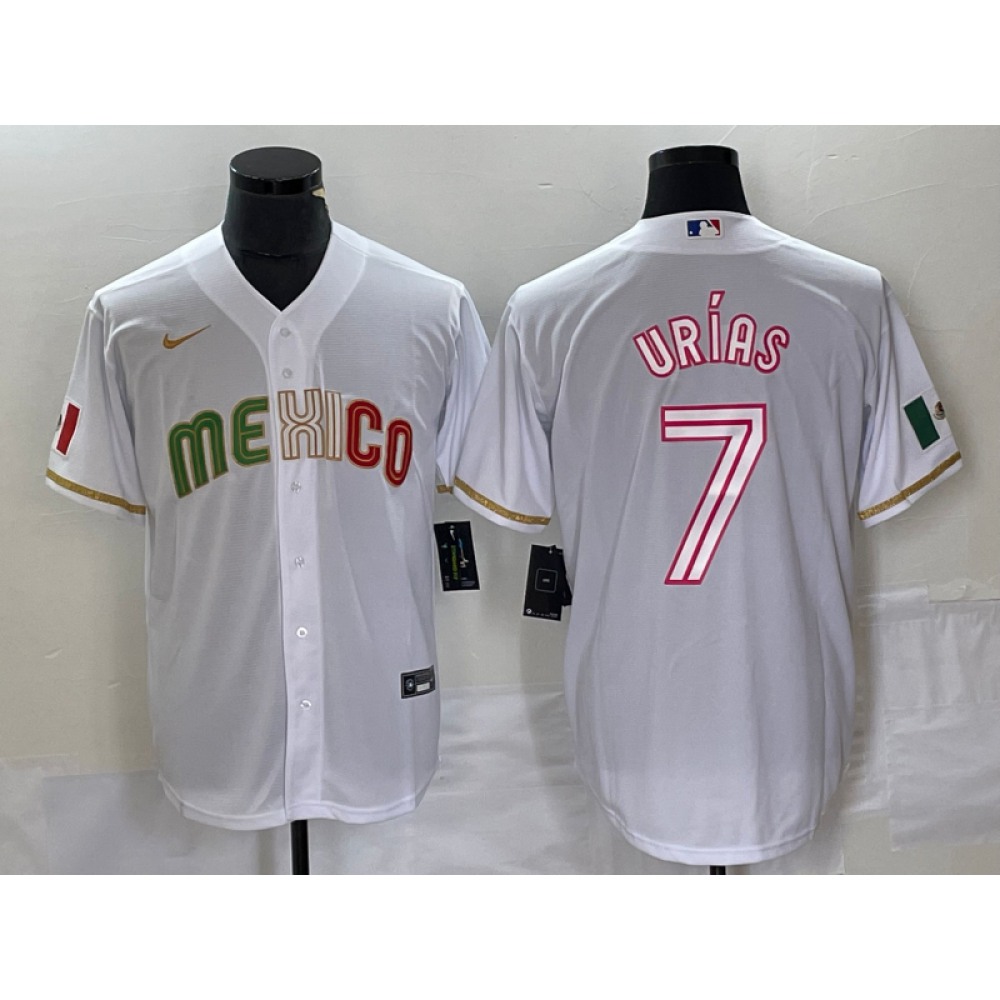 Men's Mexico Baseball #7 Julio Urias White 2023 World Baseball Classic Stitched Jersey Men's Mexico Baseball #7 Julio Urias White 2023 World Baseball Classic Stitched Jersey