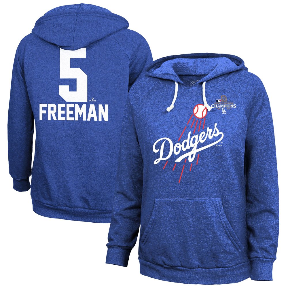 Women's Los Angeles Dodgers Freddie Freeman Threads Royal 2024 World Series Champions Hoodie Women's Los Angeles Dodgers Freddie Freeman Threads Royal 2024 World Series Champions Hoodie