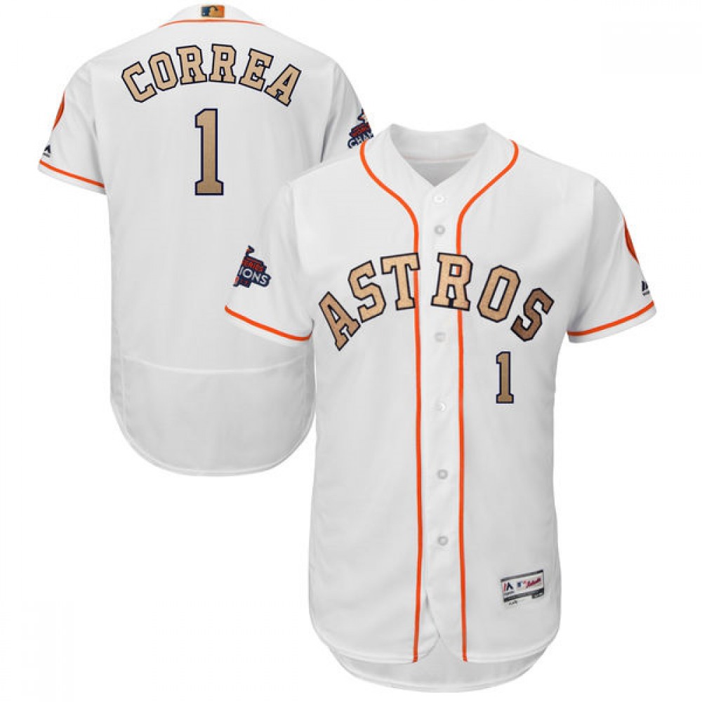 Men's Houston Astros #1 Carlos Correa Majestic White 2018 Gold Program Flex Base Player Stitched MLB Jersey Men's Houston Astros #1 Carlos Correa Majestic White 2018 Gold Program Flex Base Player Stitched MLB Jersey