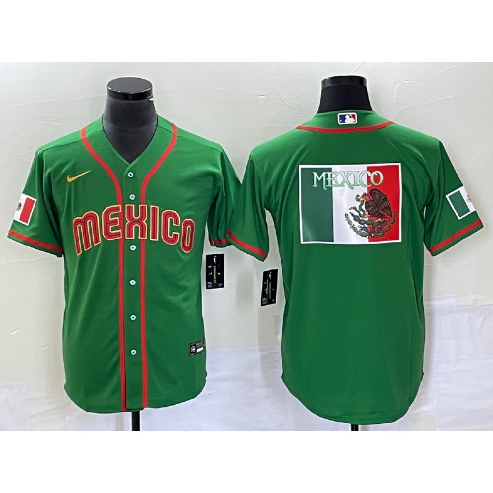 Men's Mexico Baseball 2023 Green World Baseball Classic Team Big Logo Stitched Jersey Men's Mexico Baseball 2023 Green World Baseball Classic Team Big Logo Stitched Jersey