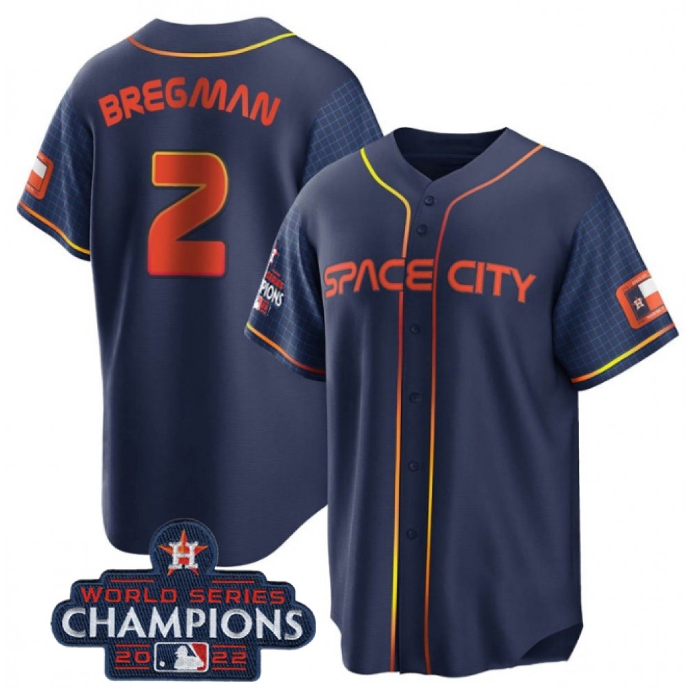 Men's Houston Astros #2 Alex Bregman Navy 2022 World Series Champions City Connect Stitched Baseball Jersey Men's Houston Astros #2 Alex Bregman Navy 2022 World Series Champions City Connect Stitched Baseball Jersey