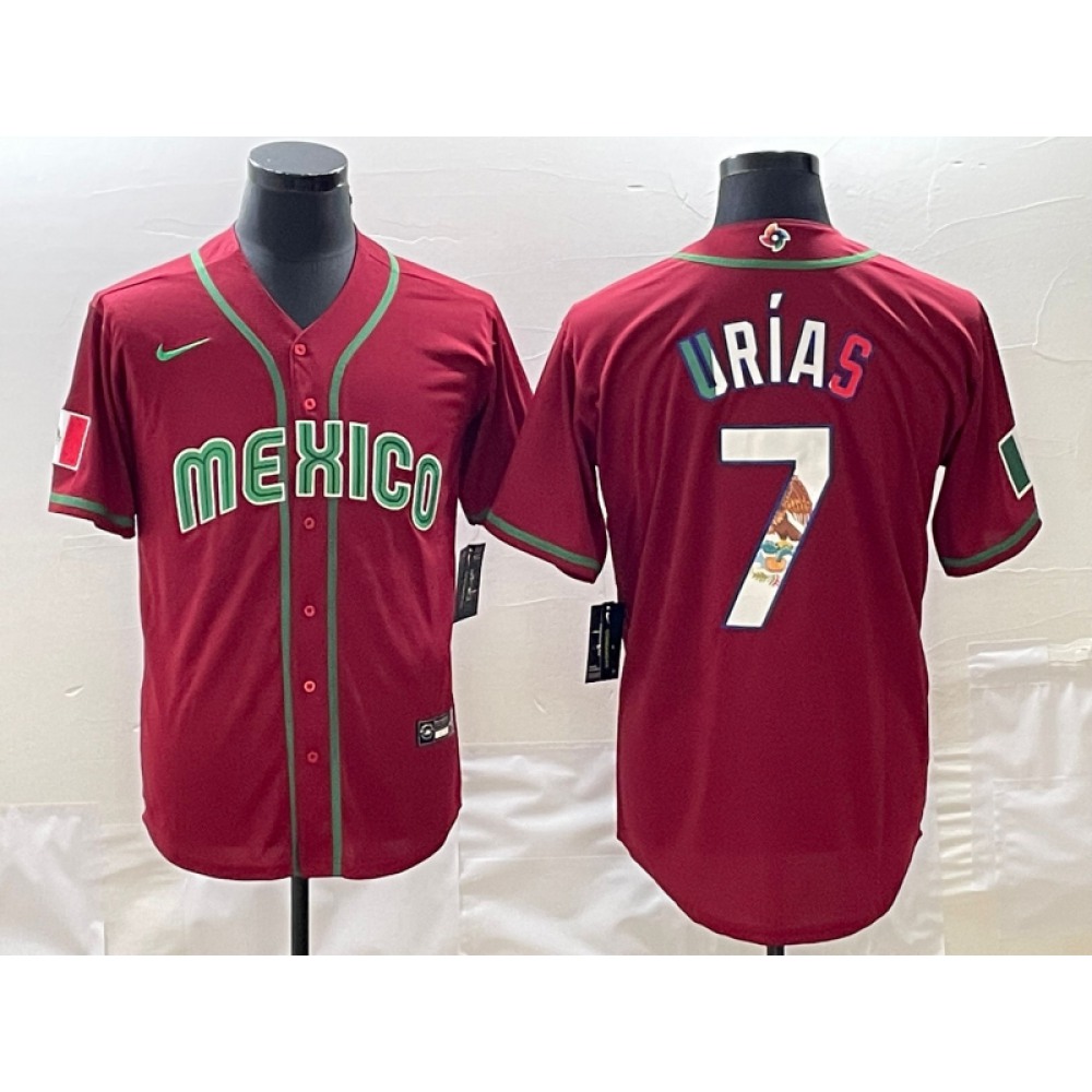 Men's Mexico Baseball #7 Julio Urias 2023 Red World Baseball Classic Stitched Jersey Men's Mexico Baseball #7 Julio Urias 2023 Red World Baseball Classic Stitched Jersey