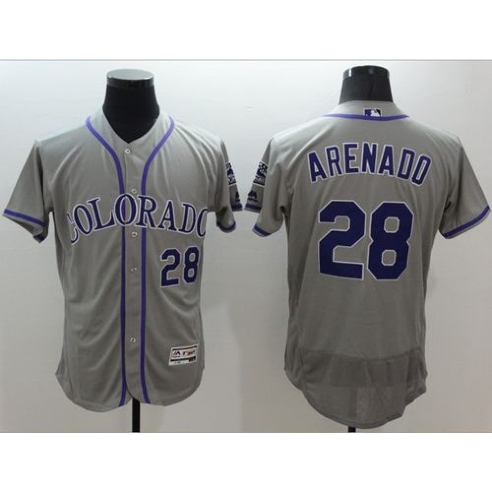 Rockies #28 Nolan Arenado Grey Flexbase Authentic Collection Stitched MLB Jersey Rockies #28 Nolan Arenado Grey Flexbase Authentic Collection Stitched MLB Jersey