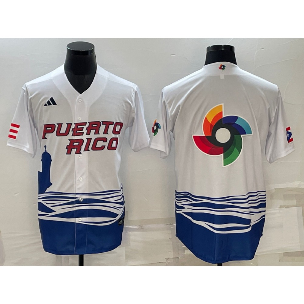 Men's Puerto Rico Baseball 2023 White World Baseball Big Logo With Patch Classic Stitched Jersey Men's Puerto Rico Baseball 2023 White World Baseball Big Logo With Patch Classic Stitched Jersey