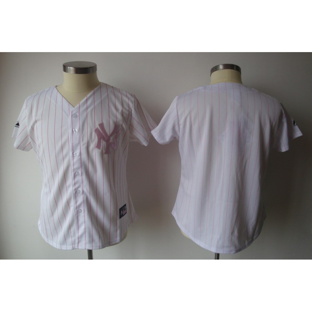 Yankees Blank White With Pink Strip Women's Fashion Stitched MLB Jersey Yankees Blank White With Pink Strip Women's Fashion Stitched MLB Jersey