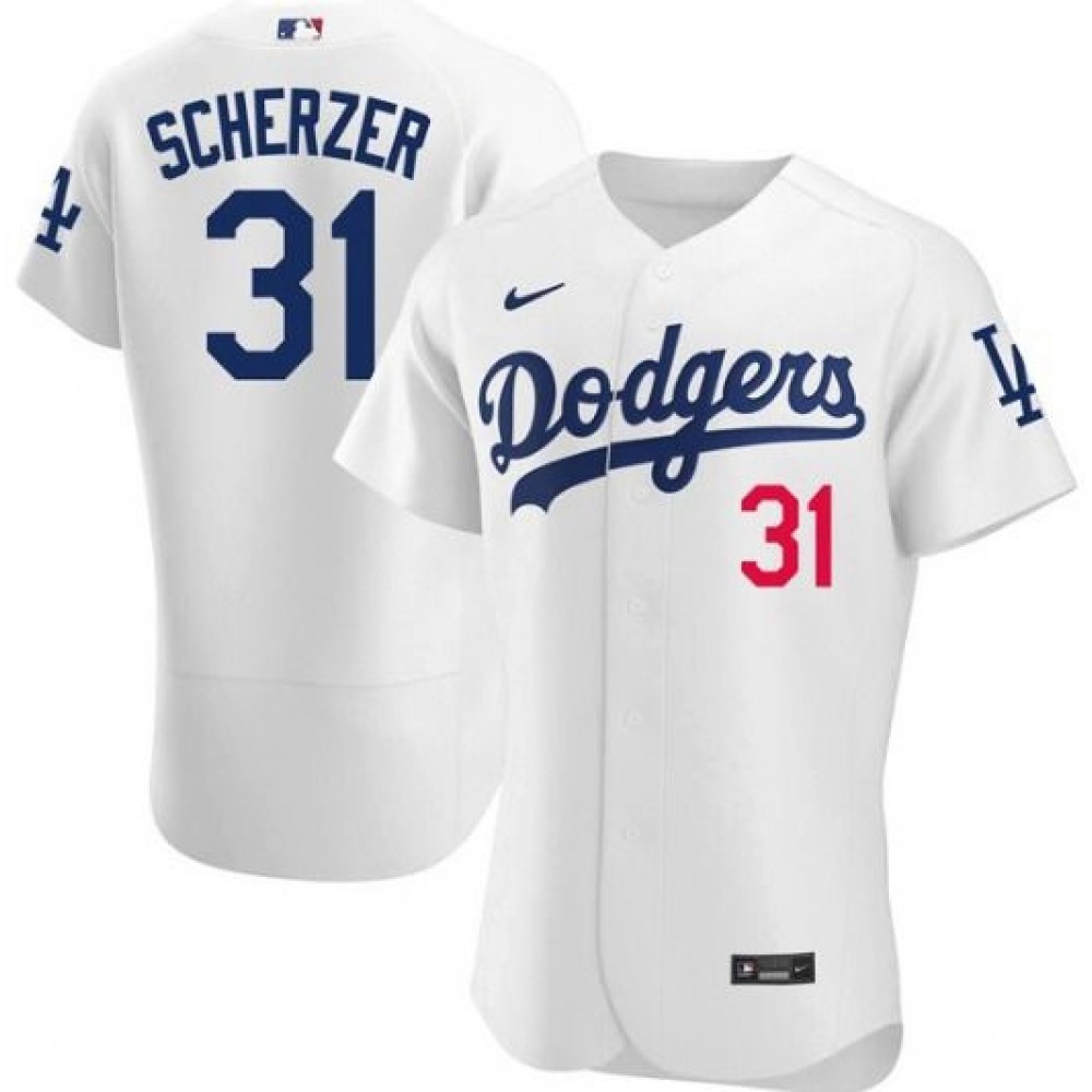 Men's Los Angeles Dodgers #31 Max Scherzer White Flex Base Stitched Baseball Jersey Men's Los Angeles Dodgers #31 Max Scherzer White Flex Base Stitched Baseball Jersey