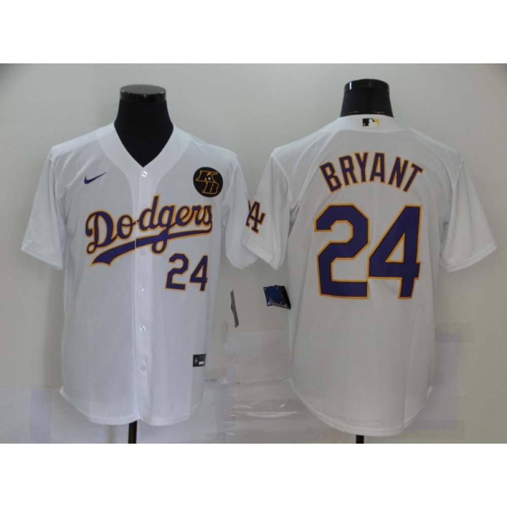 Men's Los Angeles Dodgers #24 Kobe Bryant White 2020 KB Patch Cool Base Stitched Jersey Men's Los Angeles Dodgers #24 Kobe Bryant White 2020 KB Patch Cool Base Stitched Jersey