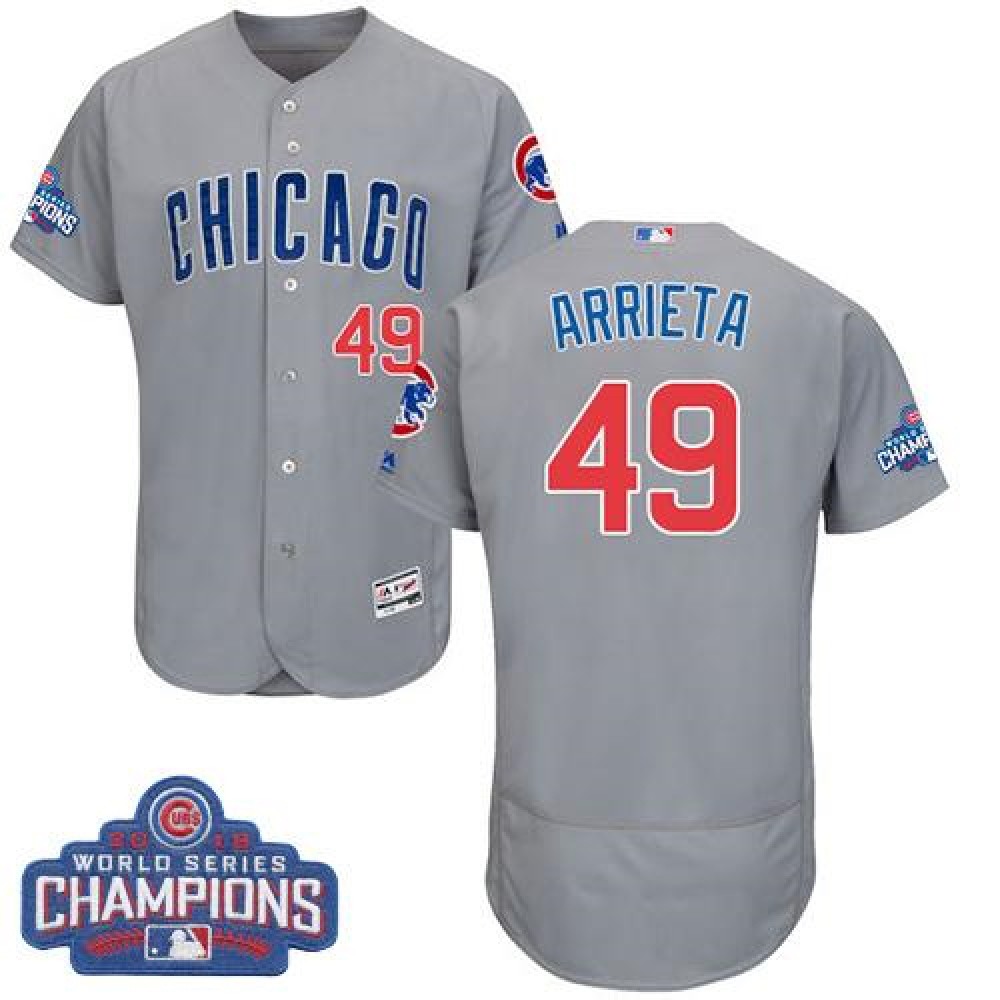Cubs #49 Jake Arrieta Grey Flexbase Authentic Collection Road 2016 World Series Champions Stitched MLB Jersey Cubs #49 Jake Arrieta Grey Flexbase Authentic Collection Road 2016 World Series Champions Stitched MLB Jersey