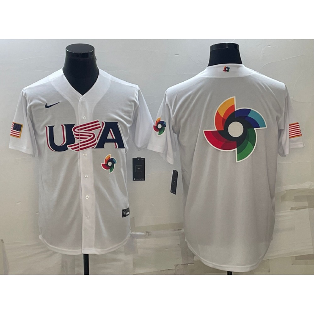 Men's USA Baseball 2023 White World Baseball Big Logo With Patch Classic Stitched Jersey Men's USA Baseball 2023 White World Baseball Big Logo With Patch Classic Stitched Jersey
