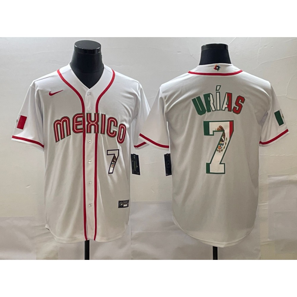 Men's Mexico Baseball #7 Julio Urias 2023 White World Baseball Classic Stitched Jersey Men's Mexico Baseball #7 Julio Urias 2023 White World Baseball Classic Stitched Jersey