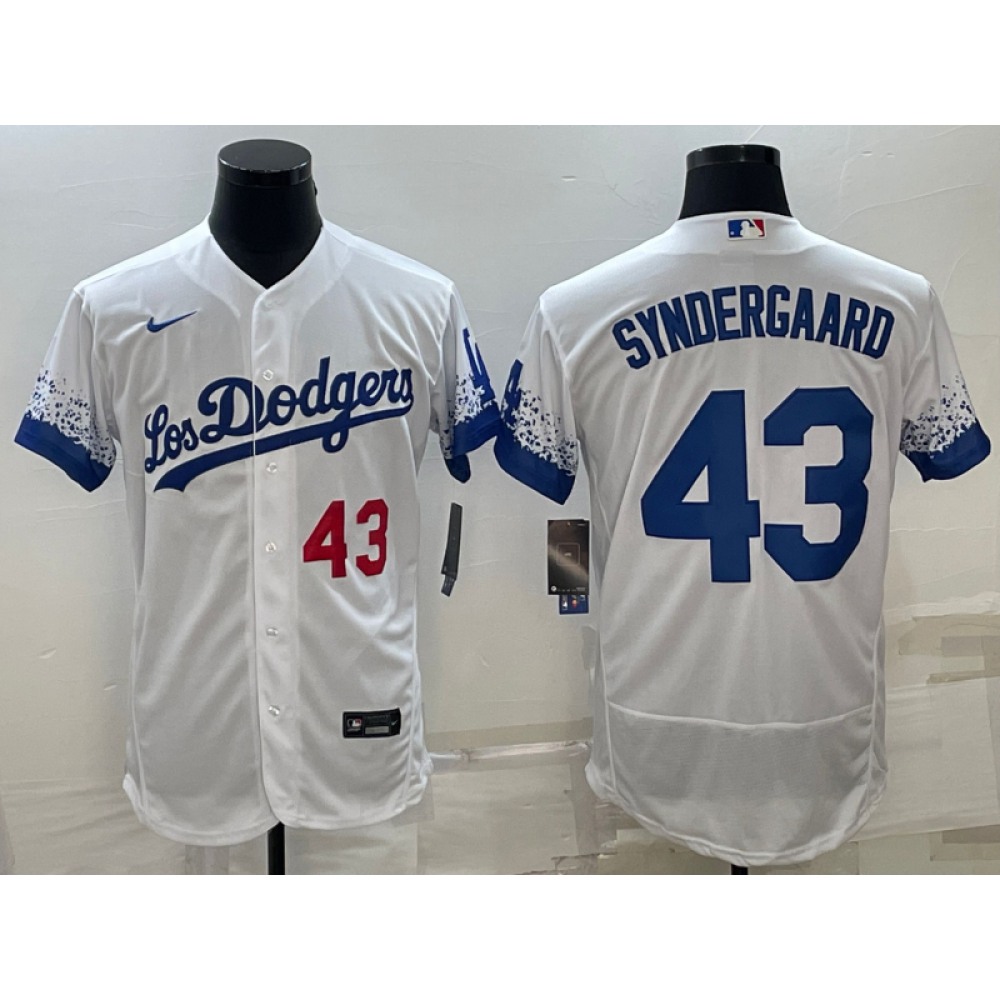 Men's Los Angeles Dodgers #43 Noah Syndergaard White City Connect Flex Base Stitched Baseball Jersey Men's Los Angeles Dodgers #43 Noah Syndergaard White City Connect Flex Base Stitched Baseball Jersey
