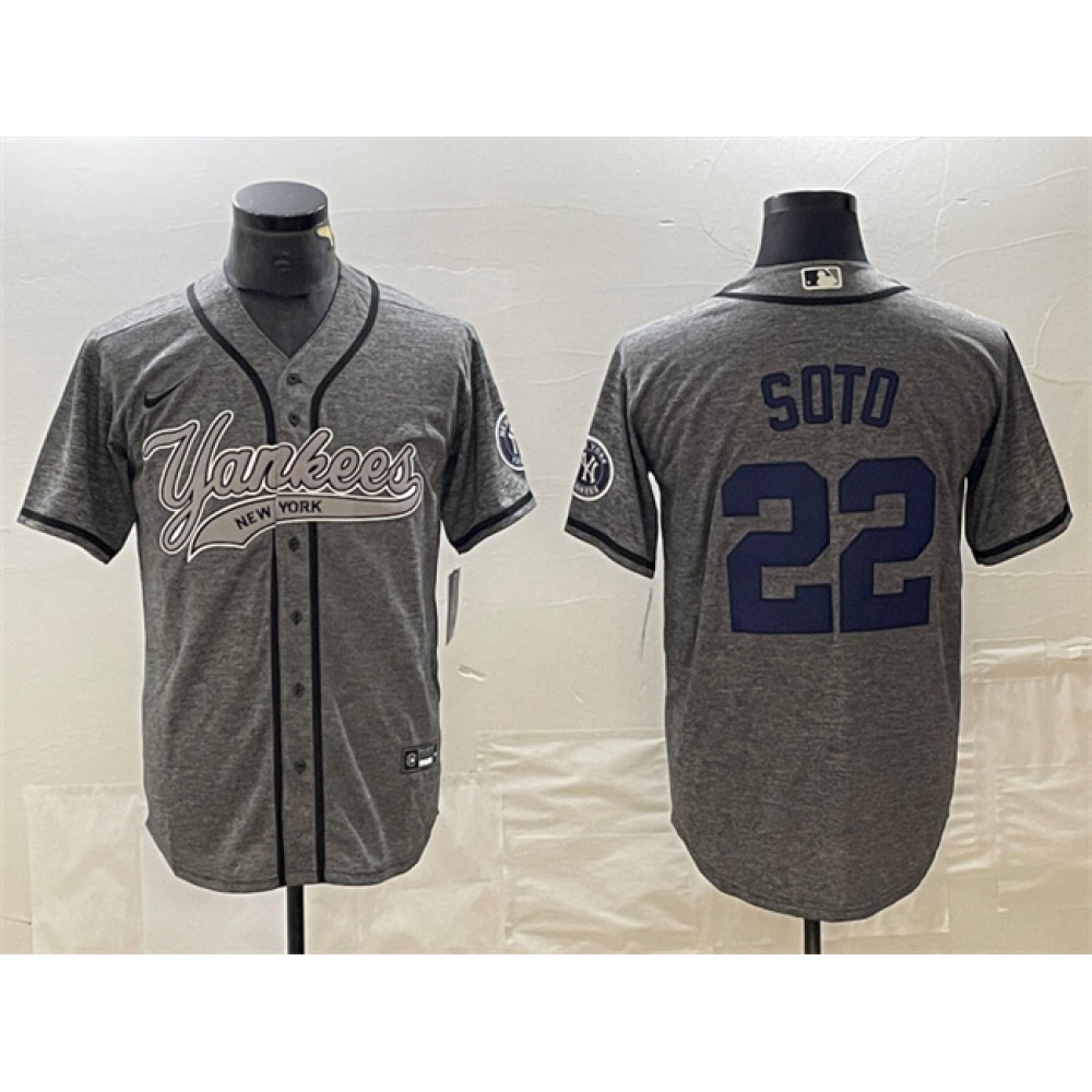 Men's New York Yankees #22 Juan Soto Grey Cool Base Stitched Baseball Jersey Men's New York Yankees #22 Juan Soto Grey Cool Base Stitched Baseball Jersey