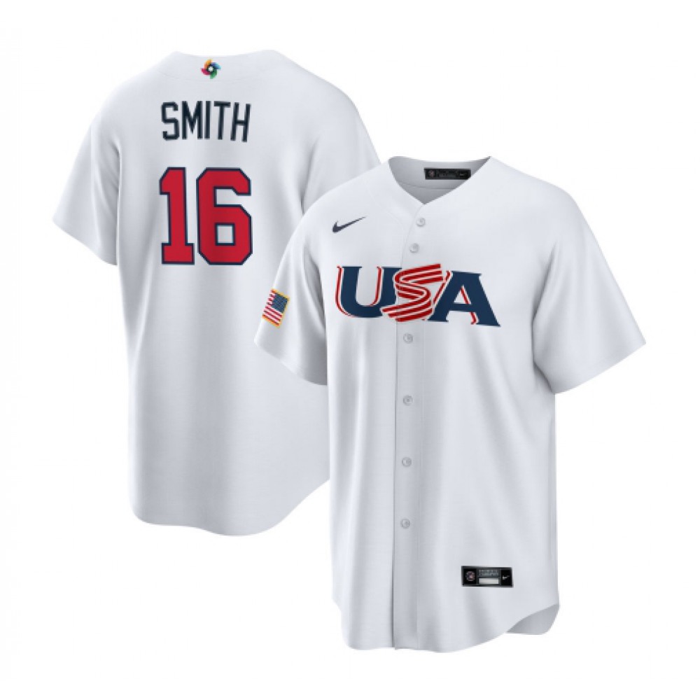 Men's USA Baseball #16 Will Smith 2023 White World Baseball Classic Stitched Jersey Men's USA Baseball #16 Will Smith 2023 White World Baseball Classic Stitched Jersey