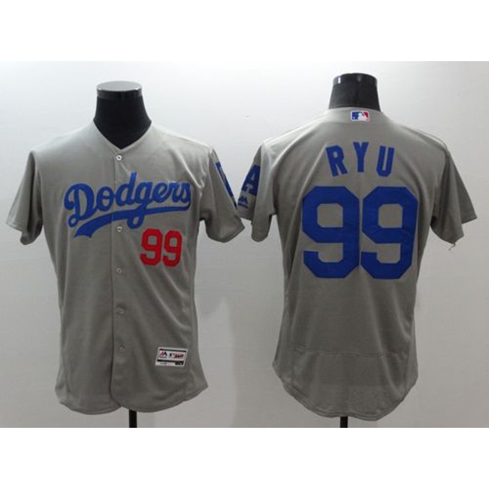Dodgers #99 Hyun-Jin Ryu Grey Flexbase Authentic Collection Stitched MLB Jersey Dodgers #99 Hyun-Jin Ryu Grey Flexbase Authentic Collection Stitched MLB Jersey