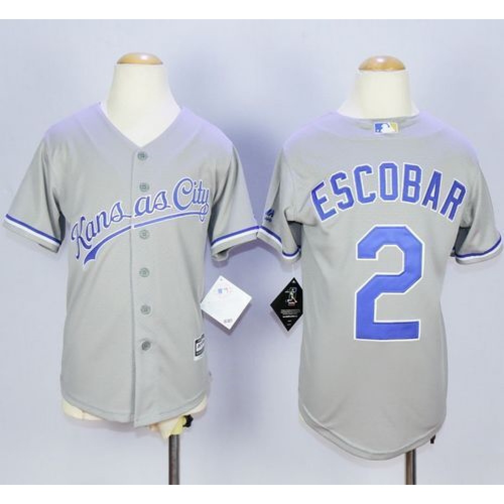 Royals #2 Alcides Escobar Grey Cool Base Stitched Youth MLB Jersey Royals #2 Alcides Escobar Grey Cool Base Stitched Youth MLB Jersey