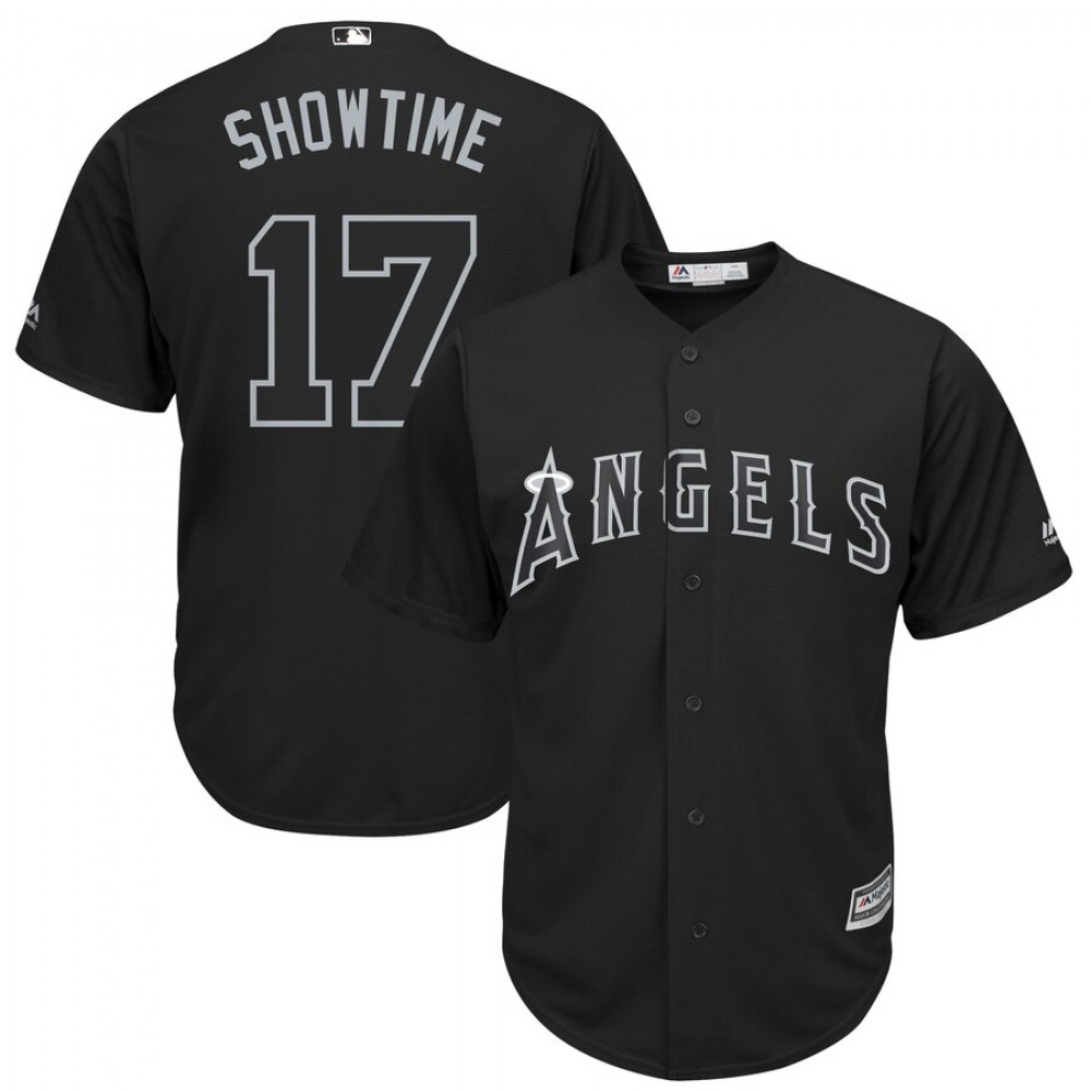 Men's Los Angeles Angels #17 Shohei Ohtani "Showtime" Majestic Black 2019 Players' Weekend Player Stitched MLB Jersey Men's Los Angeles Angels #17 Shohei Ohtani "Showtime" Majestic Black 2019 Players' Weekend Player Stitched MLB Jersey