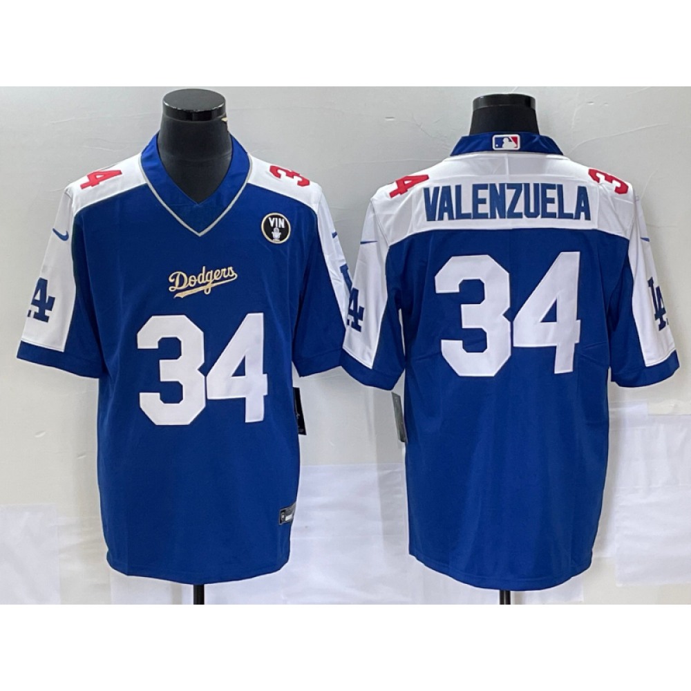 Men's Los Angeles Dodgers #34 Toro Valenzuela Blue Vin Scully Patch Stitched Jersey Men's Los Angeles Dodgers #34 Toro Valenzuela Blue Vin Scully Patch Stitched Jersey