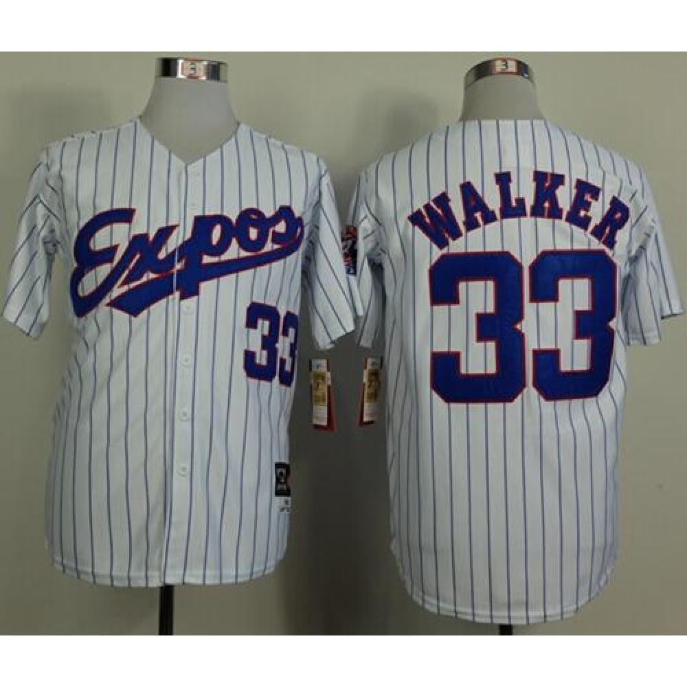 Mitchell And Ness 1982 Expos #33 Larry Walker White(Black Strip) Throwback Stitched MLB Jersey