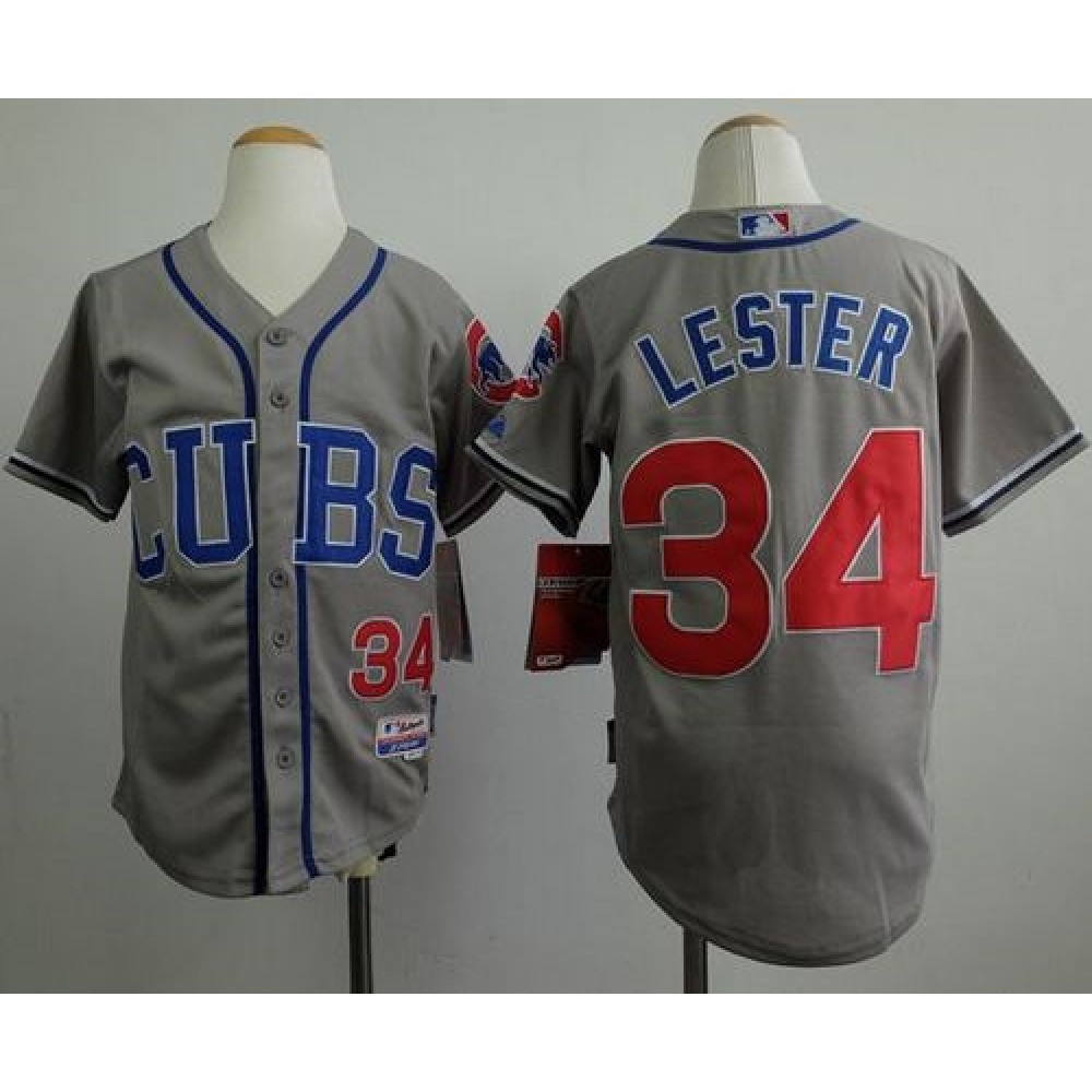 Cubs #34 Jon Lester Grey Alternate Road Cool Base Stitched Youth MLB Jersey