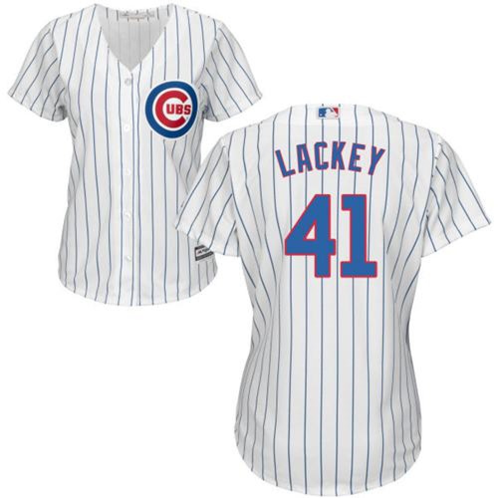 Cubs #41 John Lackey White(Blue Strip) Home Women's Stitched MLB Jersey Cubs #41 John Lackey White(Blue Strip) Home Women's Stitched MLB Jersey