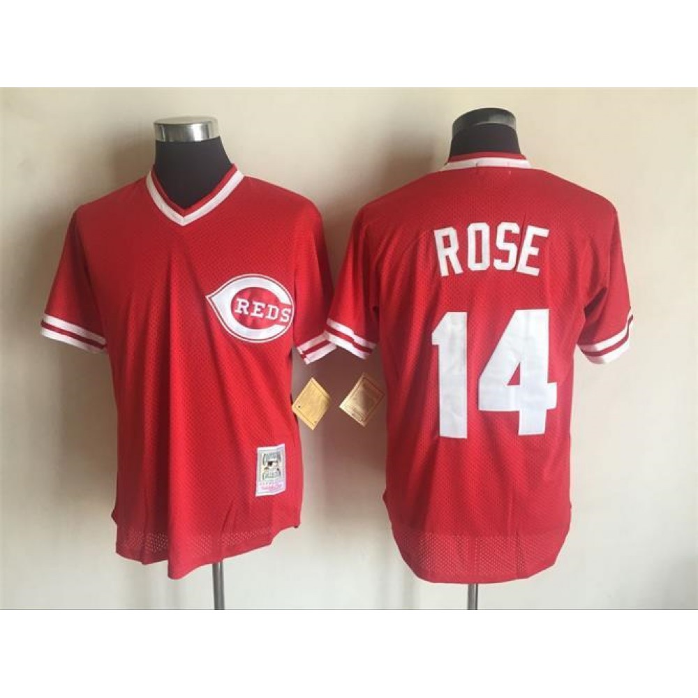 Men's Cincinnati Reds #14 Pete Rose Mitchell And Ness Red Throwback Stitched MLB Jersey