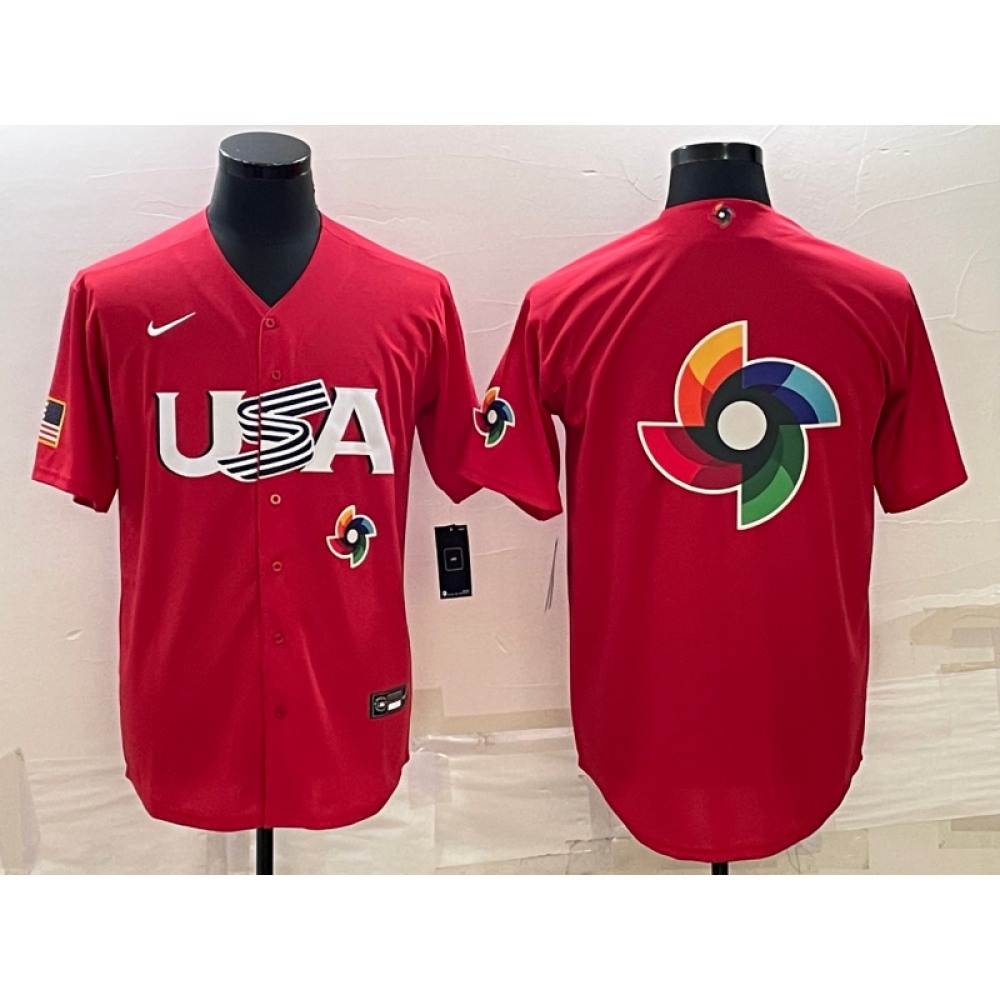 Men's USA Baseball 2023 Red World Baseball Big Logo With Patch Classic Stitched Jersey Men's USA Baseball 2023 Red World Baseball Big Logo With Patch Classic Stitched Jersey
