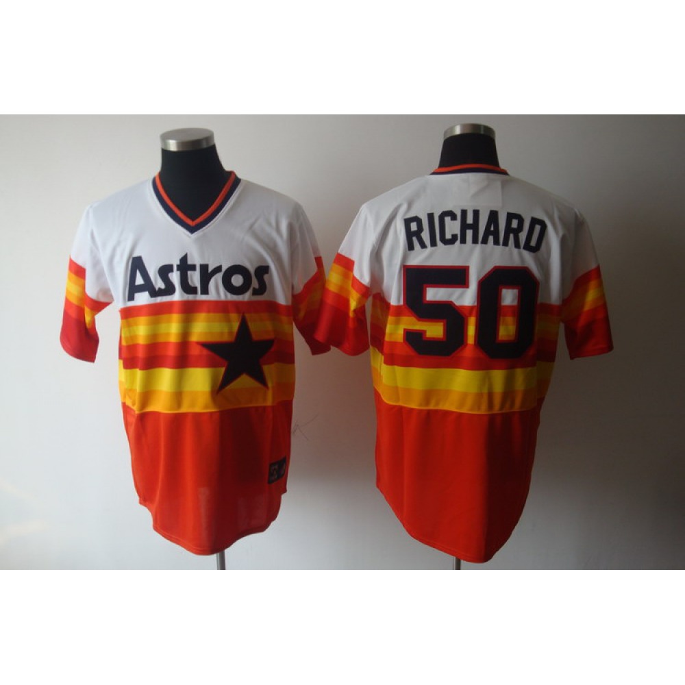 Mitchell and Ness Astros #50 J.R. Richard White/Orange Stitched Throwback MLB Jersey Mitchell and Ness Astros #50 J.R. Richard White/Orange Stitched Throwback MLB Jersey