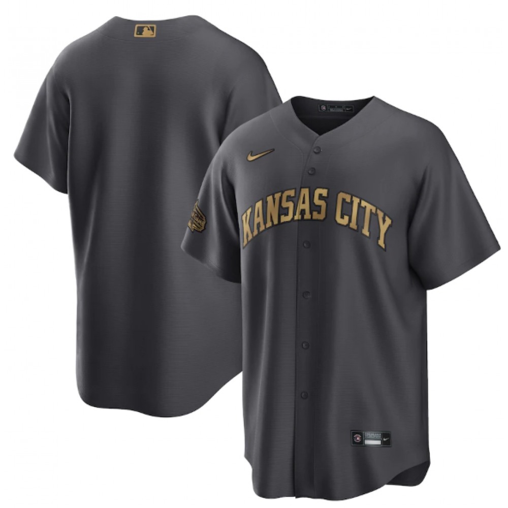 Men's Kansas City Royals Blank 2022 All-Star Charcoal Cool Base Stitched Baseball Jersey Men's Kansas City Royals Blank 2022 All-Star Charcoal Cool Base Stitched Baseball Jersey