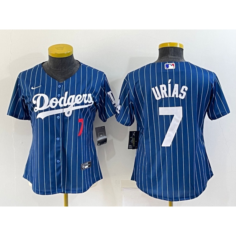 Women's Los Angeles Dodgers #7 Julio Urias Navy/Gold Stitched Baseball Jersey(Run Small) Women's Los Angeles Dodgers #7 Julio Urias Navy/Gold Stitched Baseball Jersey(Run Small)