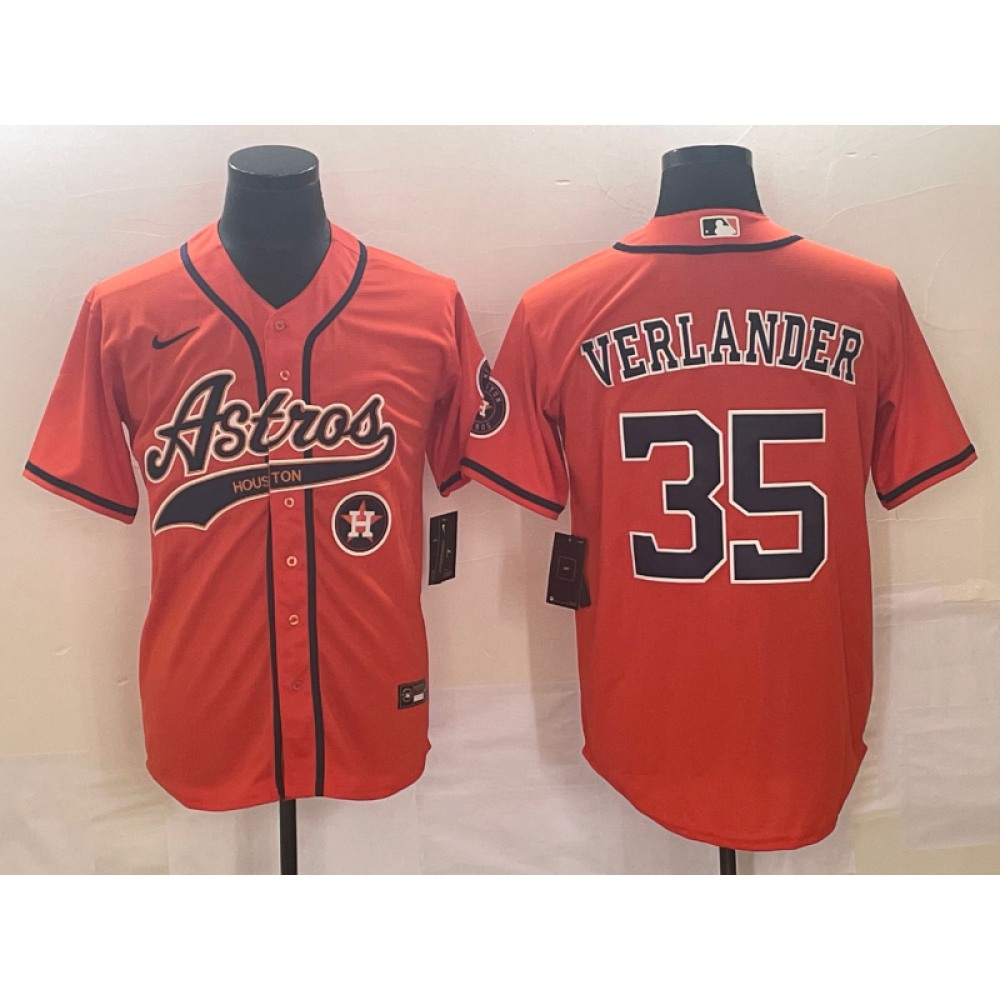 Men's Houston Astros #35 Justin Verlander Orange With Patch Cool Base Stitched Baseball Jersey Men's Houston Astros #35 Justin Verlander Orange With Patch Cool Base Stitched Baseball Jersey