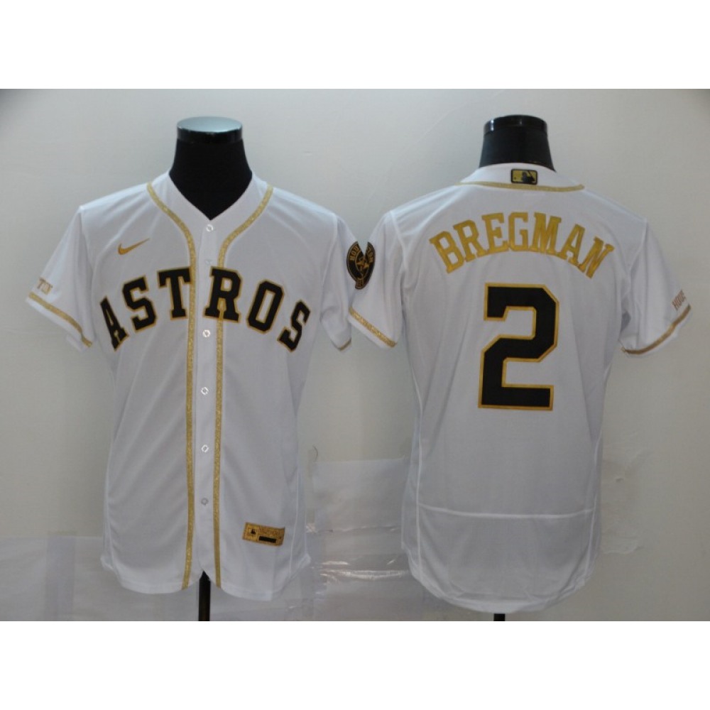 Men's Houston Astros #2 Alex Bregman 2020 White Golden Flex Base Stitched MLB Jersey Men's Houston Astros #2 Alex Bregman 2020 White Golden Flex Base Stitched MLB Jersey