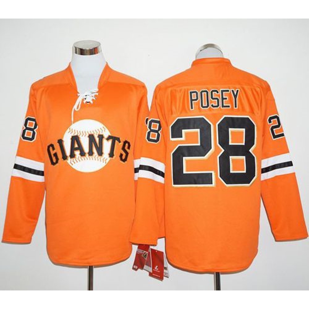 Giants #28 Buster Posey Orange Long Sleeve Stitched MLB Jersey