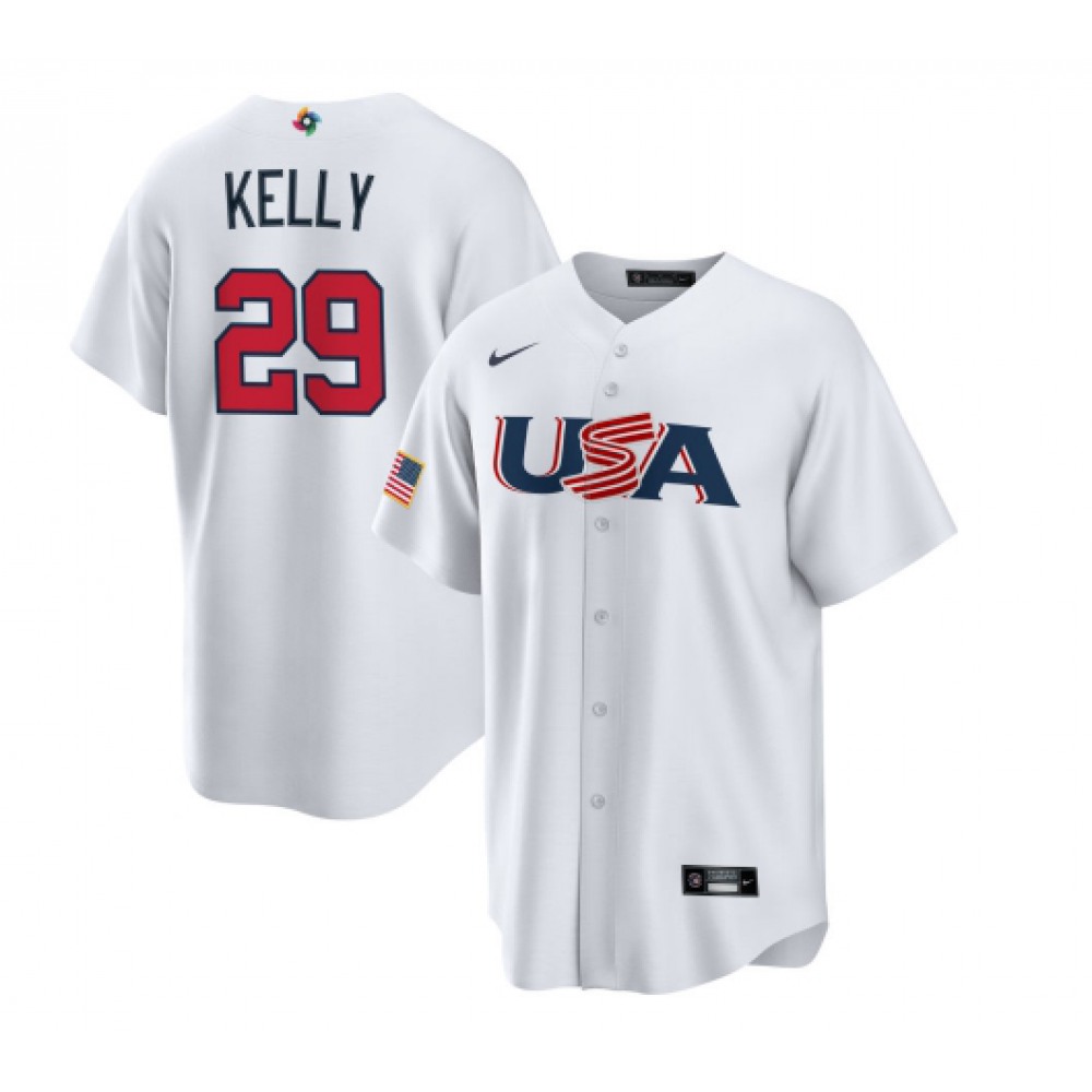 Men's USA Baseball #29 Joe Kelly 2023 White World Baseball Classic Stitched Jersey Men's USA Baseball #29 Joe Kelly 2023 White World Baseball Classic Stitched Jersey