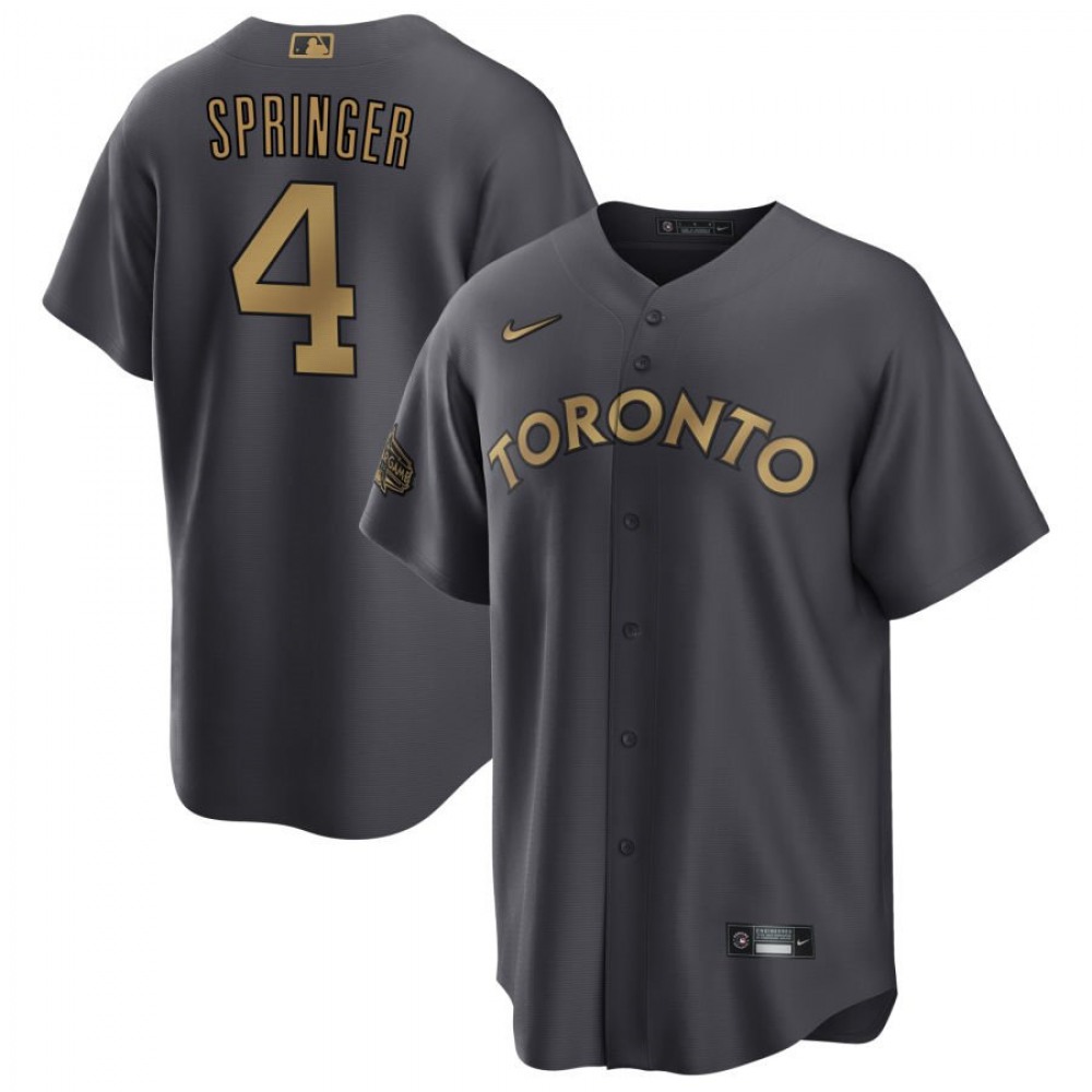 Men's Toronto Blue Jays #4 George Springer 2022 All-Star Charcoal Cool Base Stitched Baseball Jersey Men's Toronto Blue Jays #4 George Springer 2022 All-Star Charcoal Cool Base Stitched Baseball Jersey