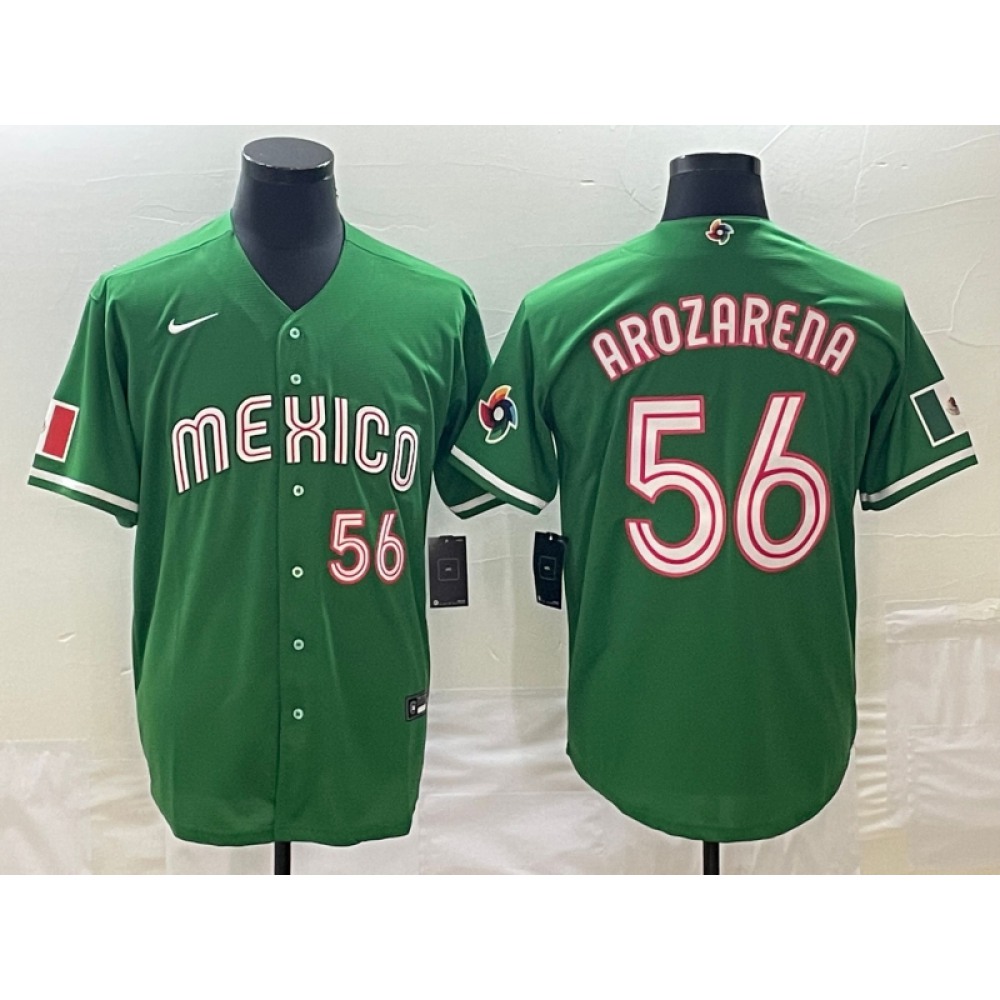 Men's Mexico Baseball #56 Randy Arozarena 2023 Green World Baseball Classic With Patch Stitched Jersey Men's Mexico Baseball #56 Randy Arozarena 2023 Green World Baseball Classic With Patch Stitched Jersey