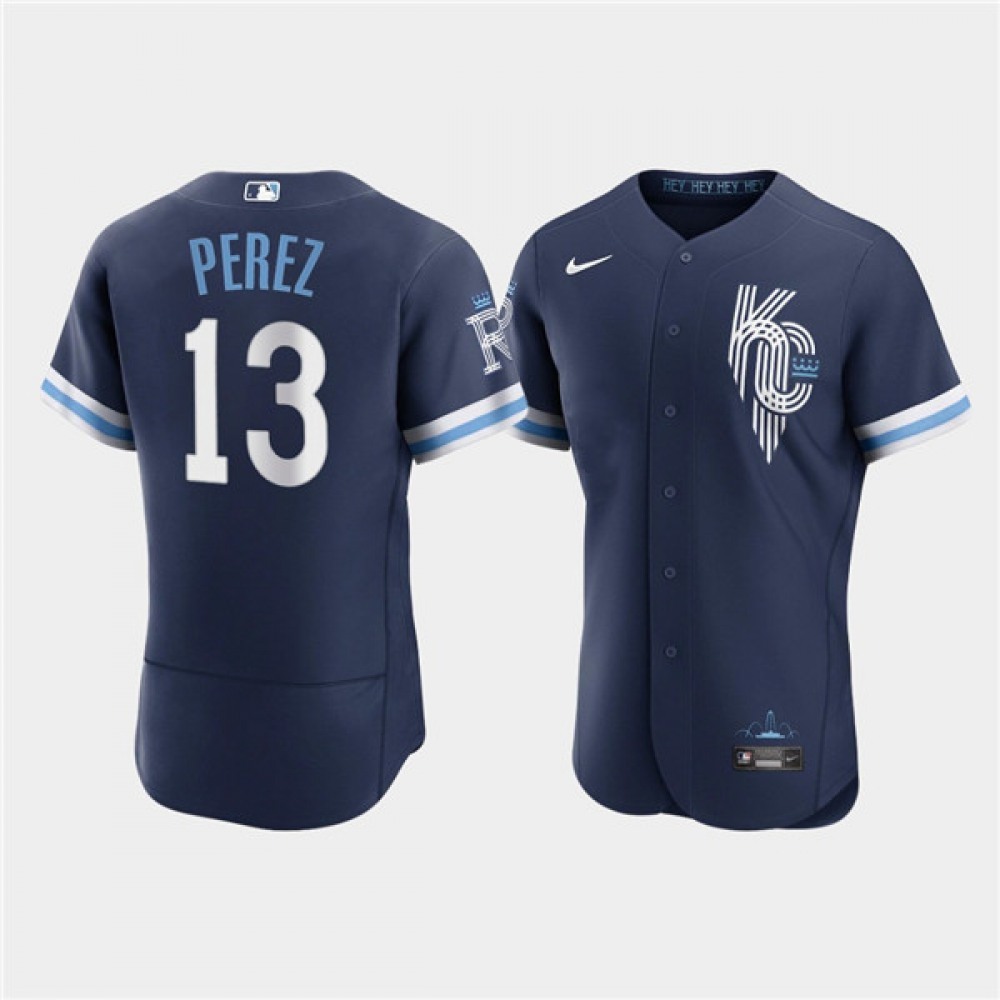 Men's Kansas City Royals #13 Salvador Perez 2022 Navy City Connect Flex Base Stitched MLB Jersey Men's Kansas City Royals #13 Salvador Perez 2022 Navy City Connect Flex Base Stitched MLB Jersey