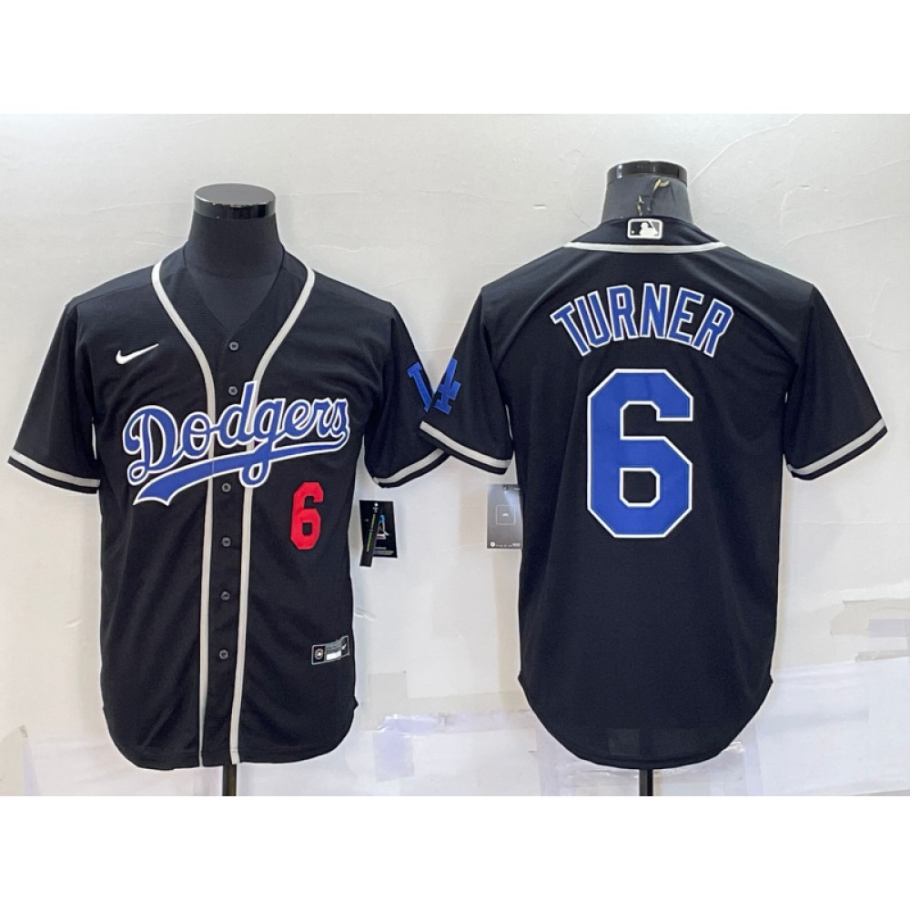 Men's Los Angeles Dodgers #6 Trea Turner Black Cool Base Stitched Baseball Jersey Men's Los Angeles Dodgers #6 Trea Turner Black Cool Base Stitched Baseball Jersey
