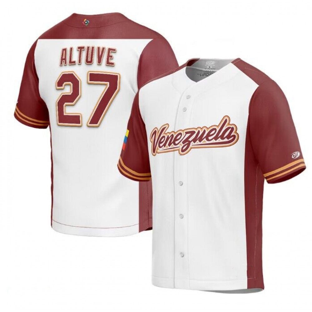 Men's Venezuela Baseball #27 Jose Altuve 2023 White World Baseball Classic Stitched Jersey Men's Venezuela Baseball #27 Jose Altuve 2023 White World Baseball Classic Stitched Jersey