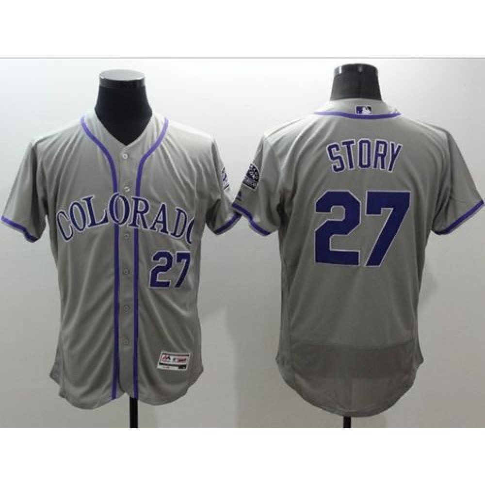 Rockies #27 Trevor Story Grey Flexbase Authentic Collection Stitched MLB Jersey Rockies #27 Trevor Story Grey Flexbase Authentic Collection Stitched MLB Jersey