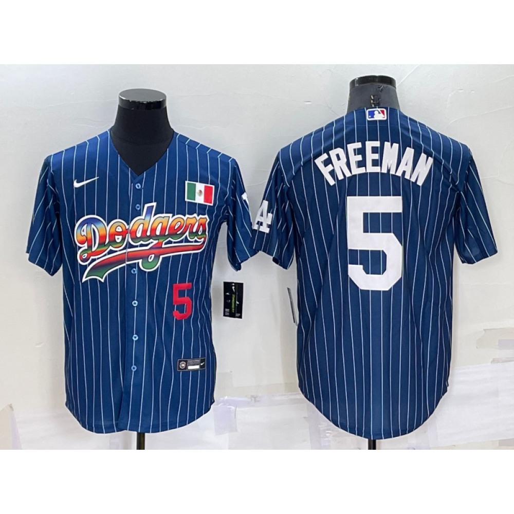 Men's Los Angeles Dodgers #5 Freddie Freeman Navy Mexico Rainbow Cool Base Stitched Baseball Jersey Men's Los Angeles Dodgers #5 Freddie Freeman Navy Mexico Rainbow Cool Base Stitched Baseball Jersey