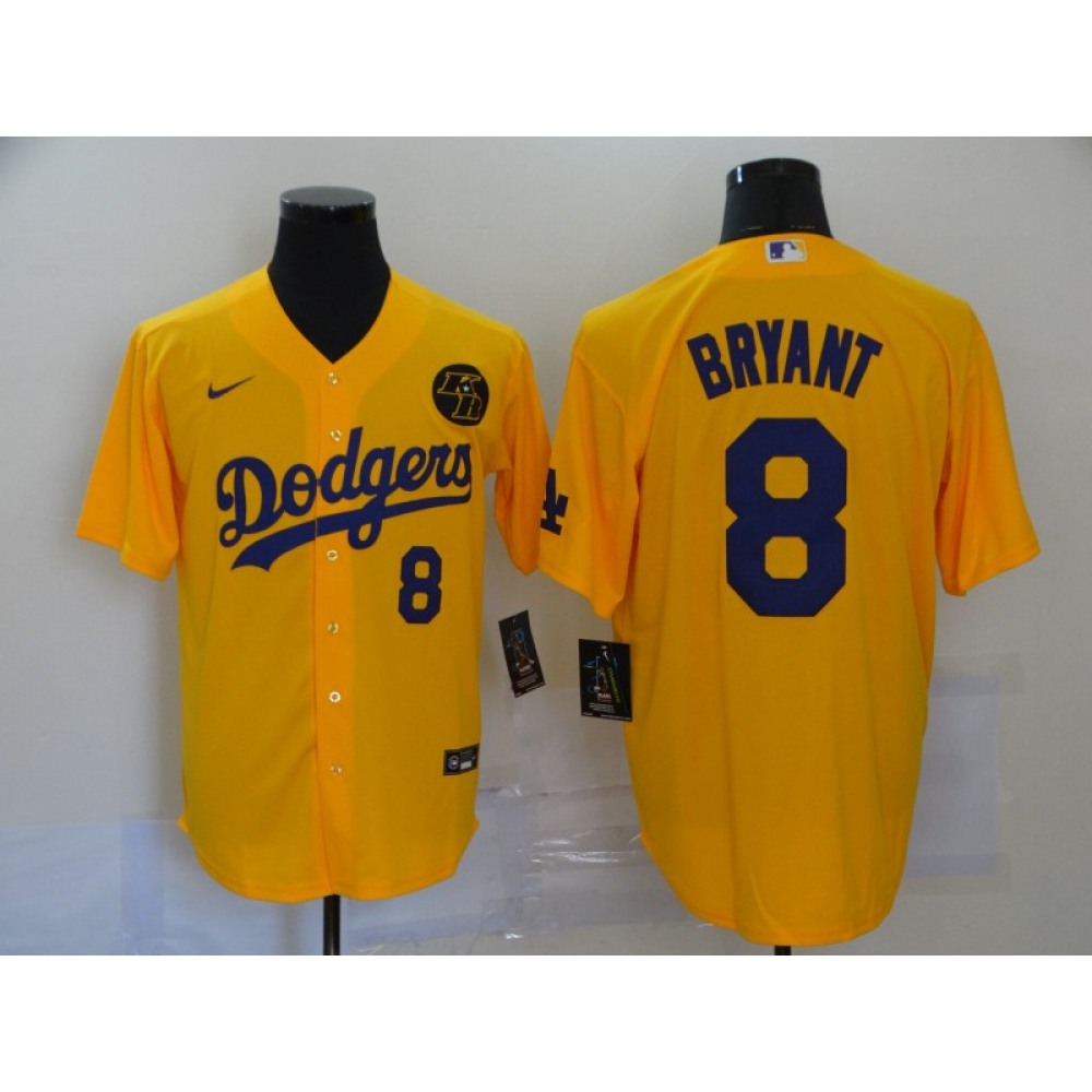 Men's Los Angeles Dodgers #8 Kobe Bryant Yellow 2020 KB Patch Cool Base Stitched Jersey Men's Los Angeles Dodgers #8 Kobe Bryant Yellow 2020 KB Patch Cool Base Stitched Jersey